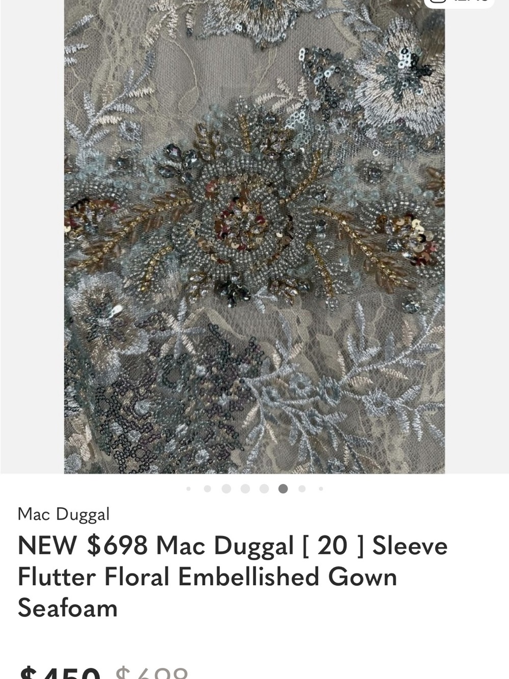 Mac Duggal Seafoam Floral Embellished Flutter-Sleeve Gown - Picture 9 of 13